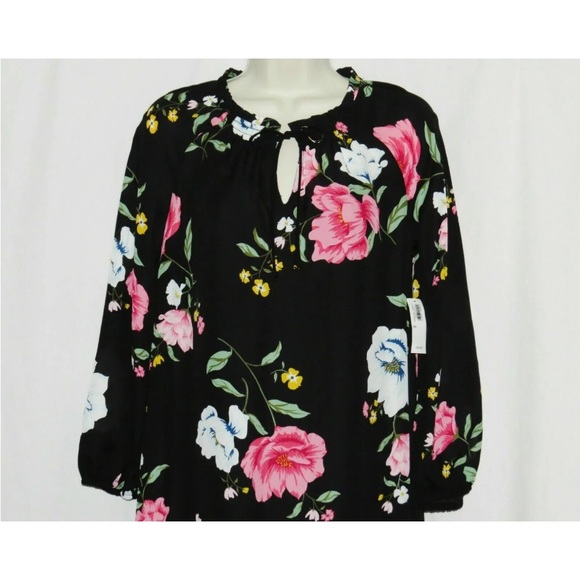 Old Navy Dress NEW Womens XS Floral Print Swing Long Sleeve X SMALL 0 2 Black - Picture 7 of 8